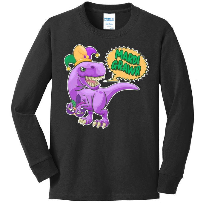 Funny Mardi Grawr T-Rex Dinosaur Kids Long Sleeve Shirt