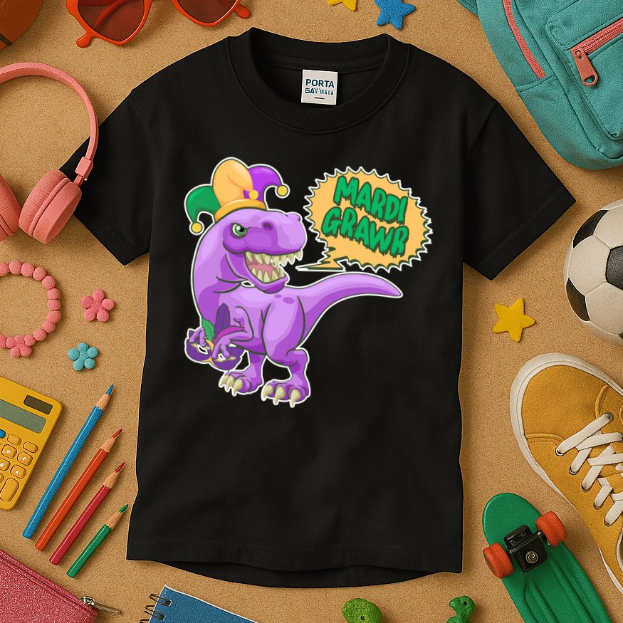 Funny Mardi Grawr T-Rex Dinosaur Kids T-Shirt