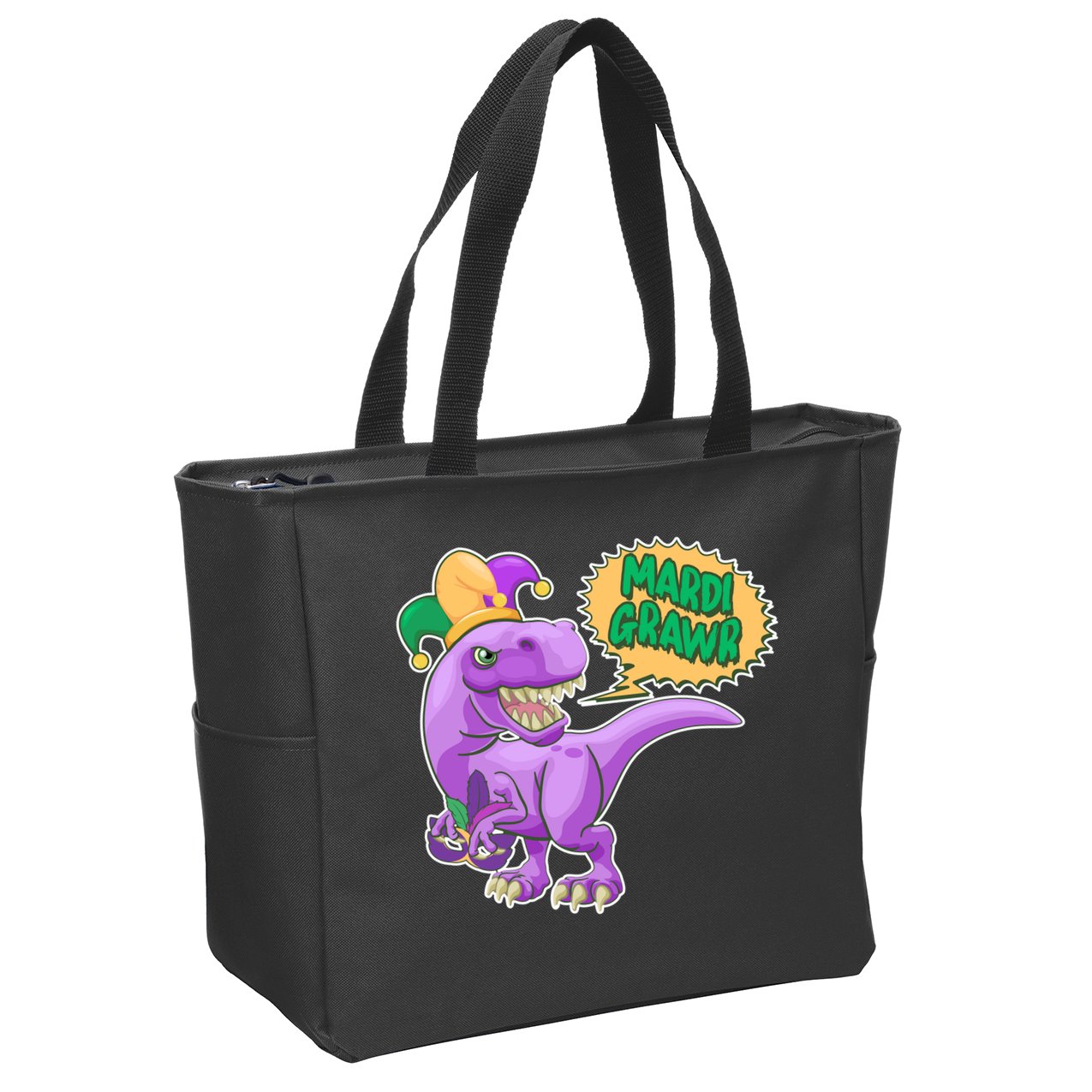 Funny Mardi Grawr T-Rex Dinosaur Zip Tote Bag