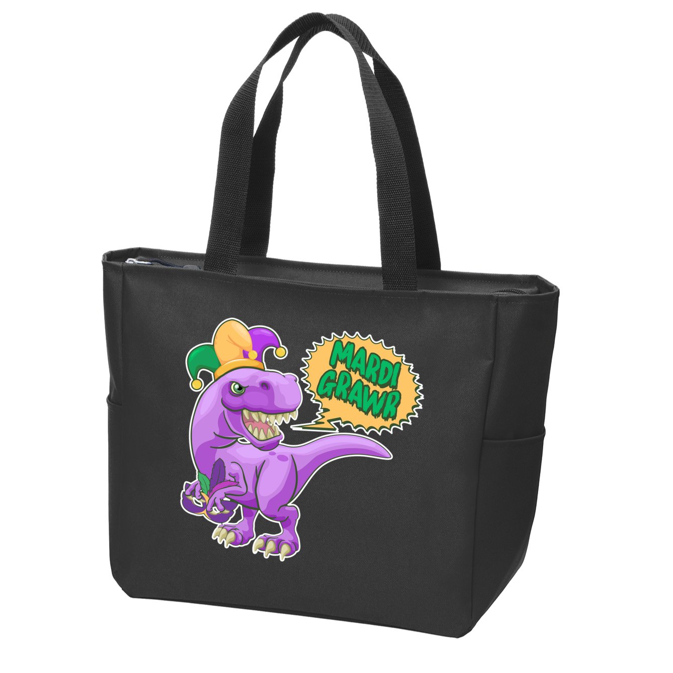 Funny Mardi Grawr T-Rex Dinosaur Zip Tote Bag