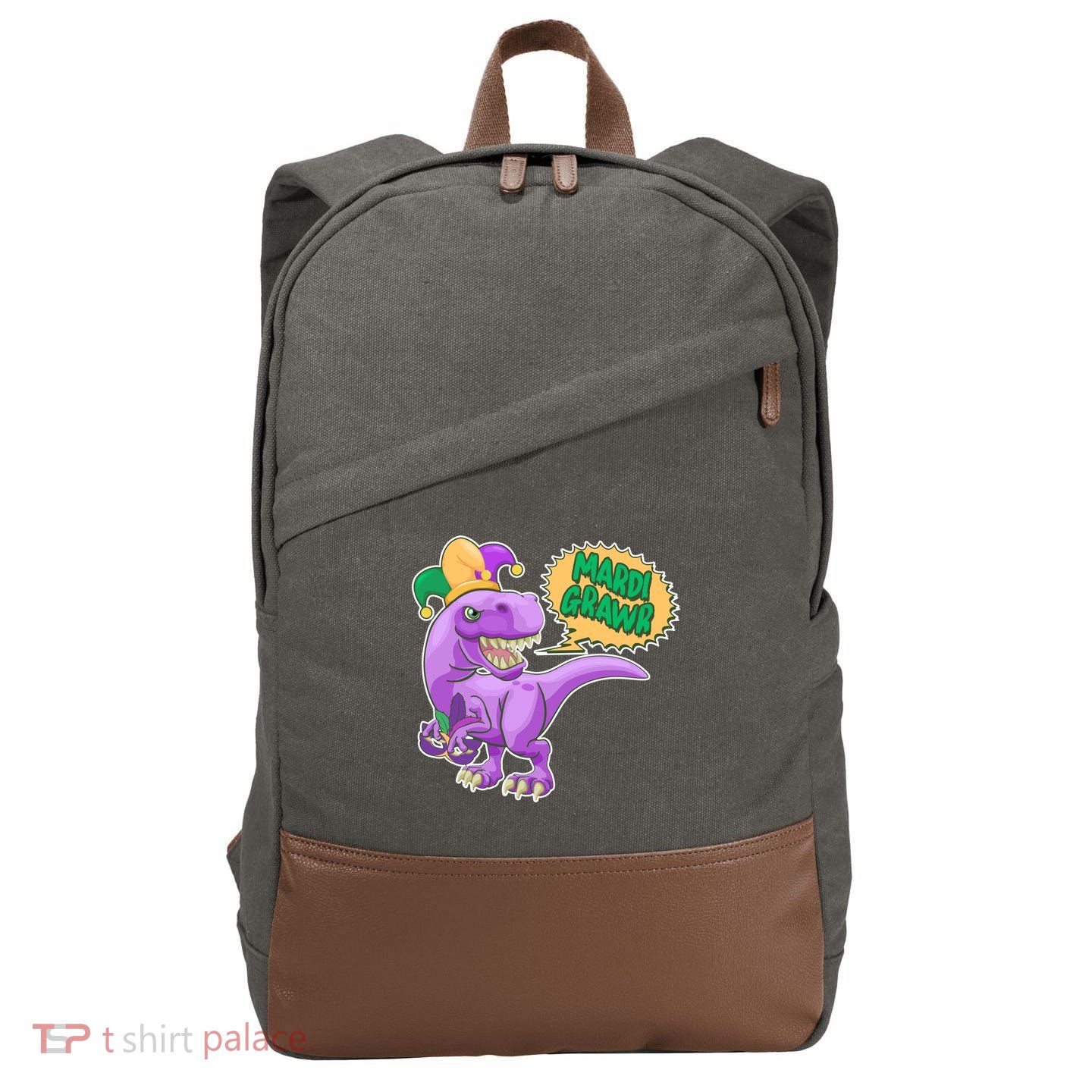 Funny Mardi Grawr T-Rex Dinosaur Cotton Canvas Backpack