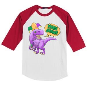 Funny Mardi Grawr T-Rex Dinosaur Kids Colorblock Raglan Jersey