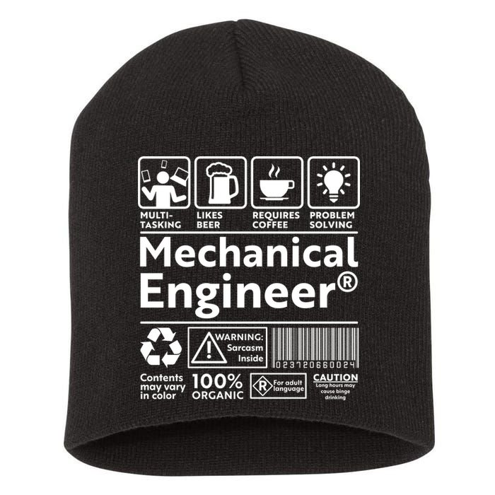 Funny Mechanical Engineer Label Short Acrylic Beanie
