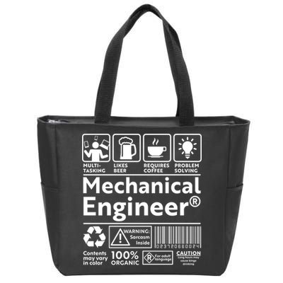 Funny Mechanical Engineer Label Zip Tote Bag