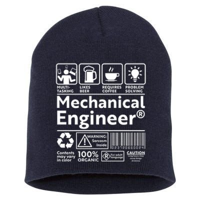 Funny Mechanical Engineer Label Short Acrylic Beanie