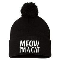 Funny Meow I'm A Cat Lazy Halloween Costume Pom Pom 12in Knit Beanie