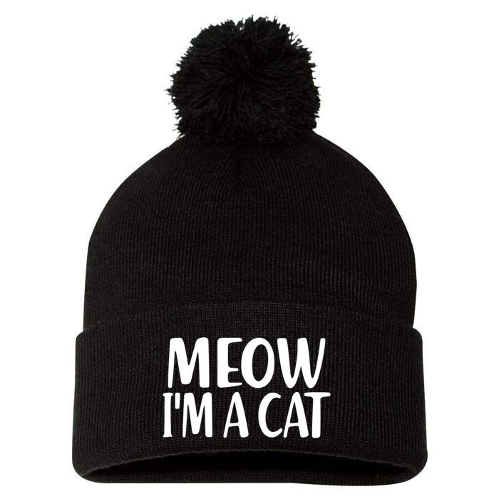 Funny Meow I'm A Cat Lazy Halloween Costume Pom Pom 12in Knit Beanie