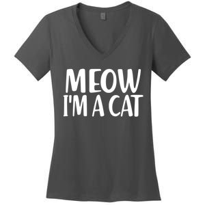 Funny Meow I'm A Cat Lazy Halloween Costume Women's V-Neck T-Shirt