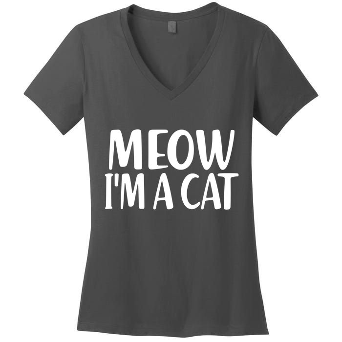 Funny Meow I'm A Cat Lazy Halloween Costume Women's V-Neck T-Shirt