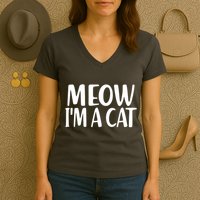 Funny Meow I'm A Cat Lazy Halloween Costume Women's V-Neck T-Shirt
