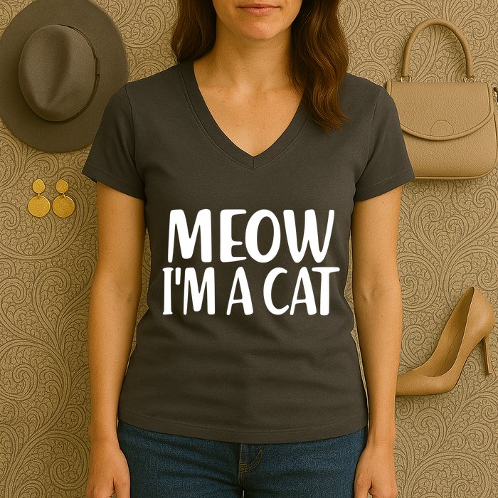 Funny Meow I'm A Cat Lazy Halloween Costume Women's V-Neck T-Shirt