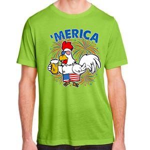 Funny Merica USA Rooster With Beer Adult ChromaSoft Performance T-Shirt