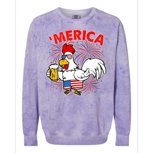 Funny Merica USA Rooster With Beer Colorblast Crewneck Sweatshirt