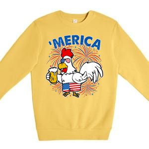 Funny Merica USA Rooster With Beer Premium Crewneck Sweatshirt