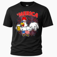 Funny Merica USA Rooster With Beer Cooling Performance Crew T-Shirt