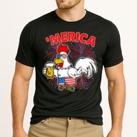Funny Merica USA Rooster With Beer Cooling Performance Crew T-Shirt