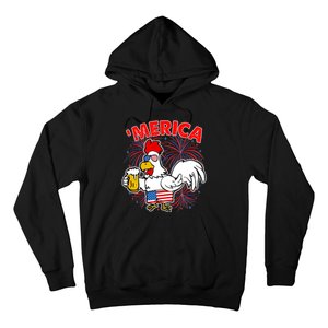 Funny Merica USA Rooster With Beer Hoodie