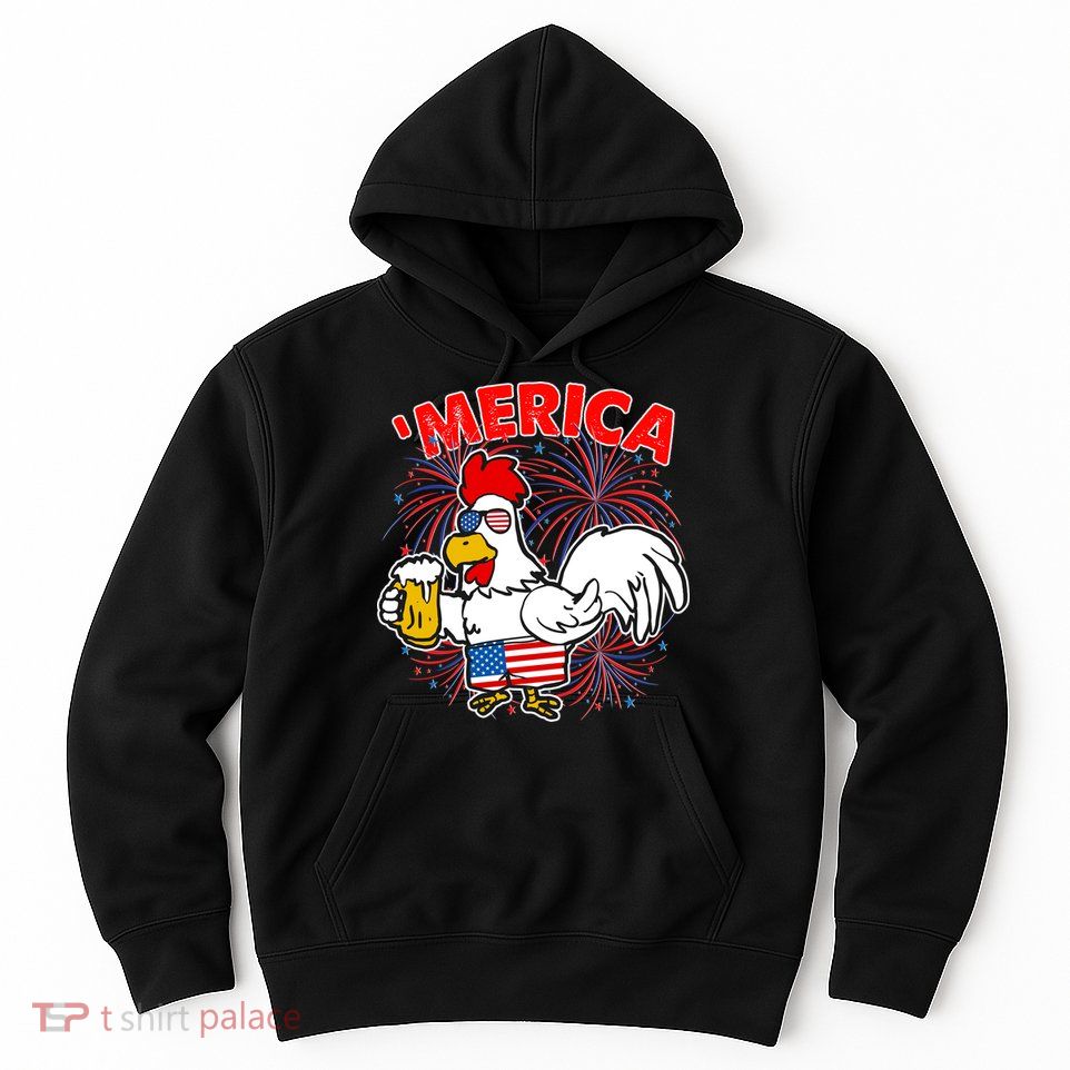Funny Merica USA Rooster With Beer Hoodie