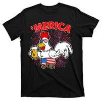 Funny Merica USA Rooster With Beer T-Shirt