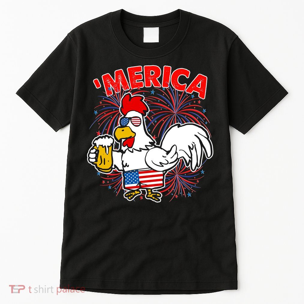 Funny Merica USA Rooster With Beer Tall T-Shirt