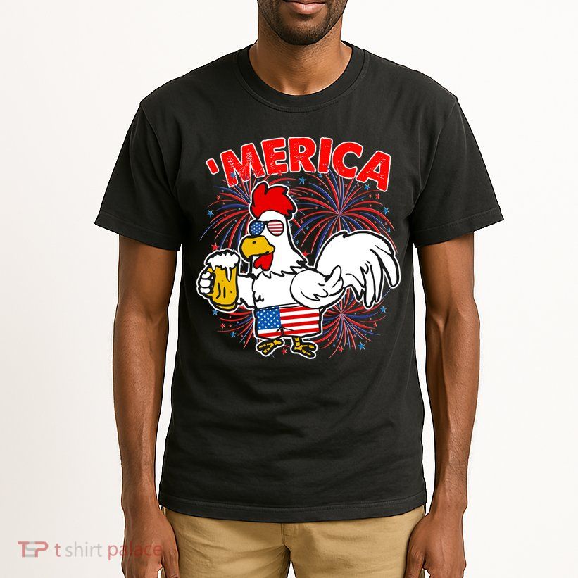 Funny Merica USA Rooster With Beer Tall T-Shirt