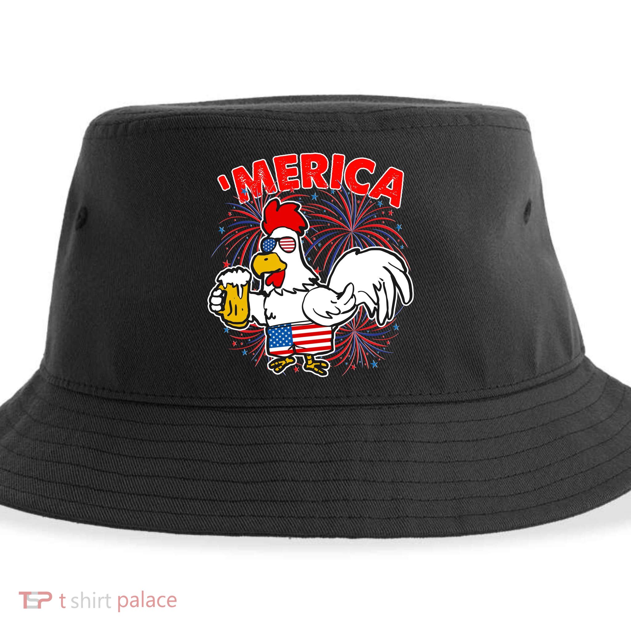Funny Merica USA Rooster With Beer Sustainable Bucket Hat