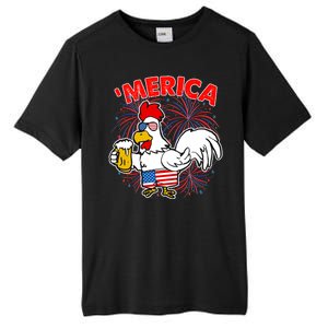 Funny Merica USA Rooster With Beer Tall Fusion ChromaSoft Performance T-Shirt