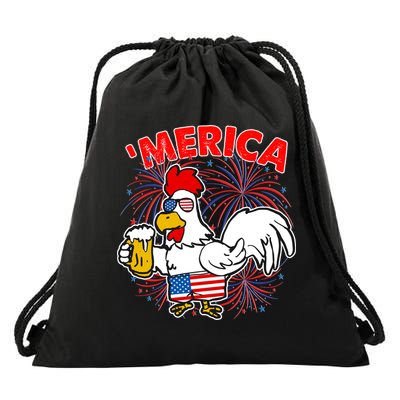 Funny Merica USA Rooster With Beer Drawstring Bag