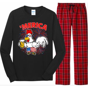 Funny Merica USA Rooster With Beer Long Sleeve Pajama Set