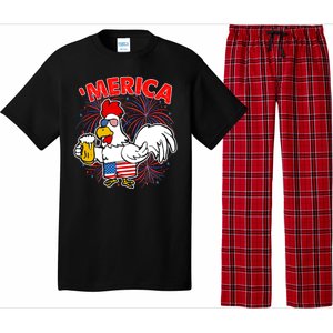 Funny Merica USA Rooster With Beer Pajama Set