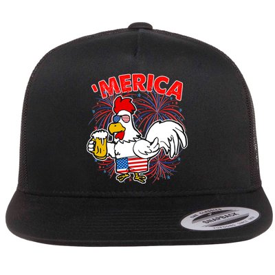 Funny Merica USA Rooster With Beer Flatbill Hat
