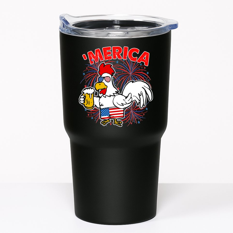 Funny Merica USA Rooster With Beer Tumbler