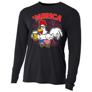 Funny Merica USA Rooster With Beer Cooling Performance Long Sleeve Crew