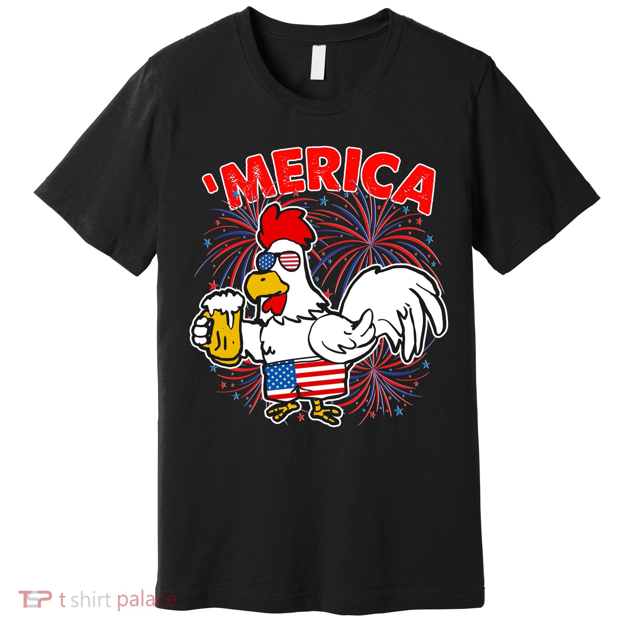Funny Merica USA Rooster With Beer Premium T-Shirt