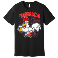 Funny Merica USA Rooster With Beer Premium T-Shirt