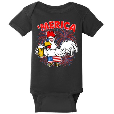Funny Merica USA Rooster With Beer Baby Bodysuit