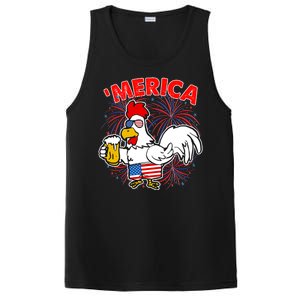 Funny Merica USA Rooster With Beer PosiCharge Competitor Tank