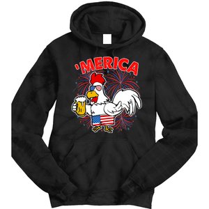 Funny Merica USA Rooster With Beer Tie Dye Hoodie