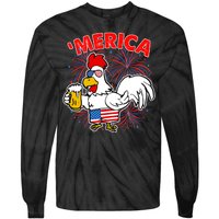 Funny Merica USA Rooster With Beer Tie-Dye Long Sleeve Shirt