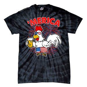 Funny Merica USA Rooster With Beer Tie-Dye T-Shirt