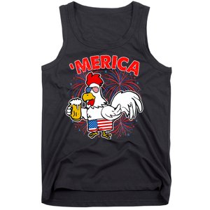 Funny Merica USA Rooster With Beer Tank Top