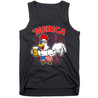 Funny Merica USA Rooster With Beer Tank Top