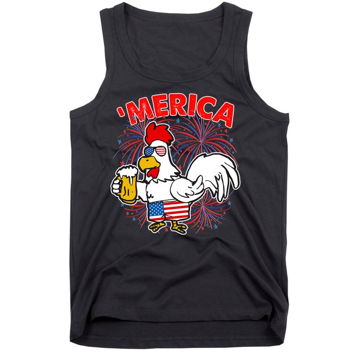 Funny Merica USA Rooster With Beer Tank Top