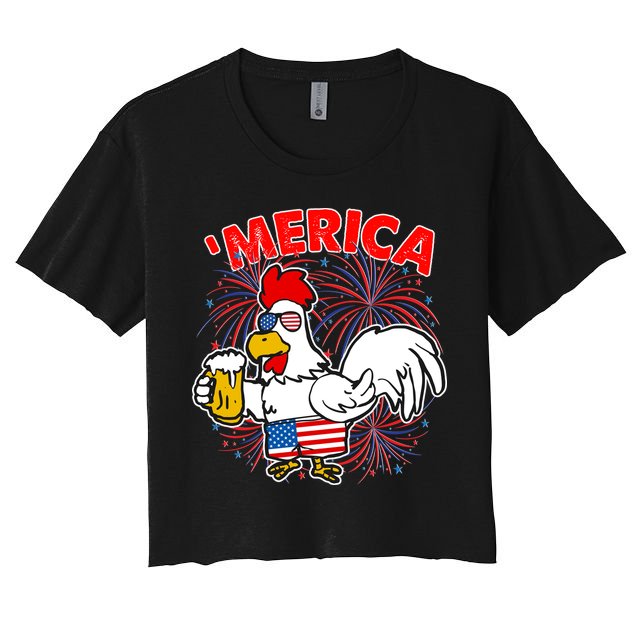 Funny Merica USA Rooster With Beer Crop Top