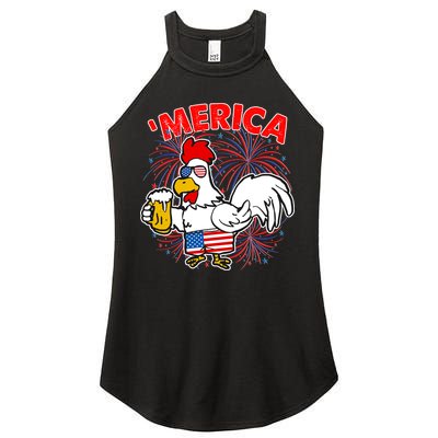 Funny Merica USA Rooster With Beer Women's Perfect Tri Rocker Tank