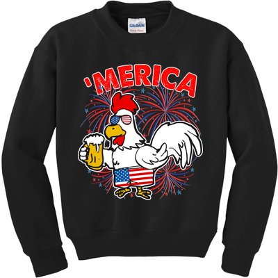 Funny Merica USA Rooster With Beer Kids Sweatshirt