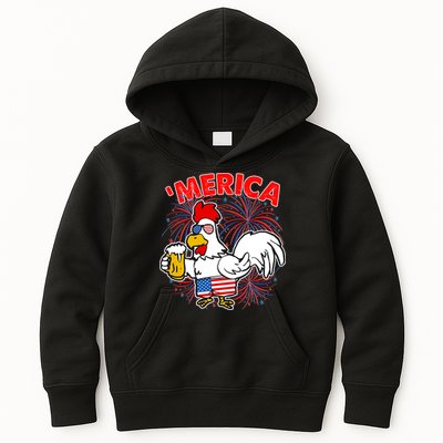 Funny Merica USA Rooster With Beer Kids Hoodie