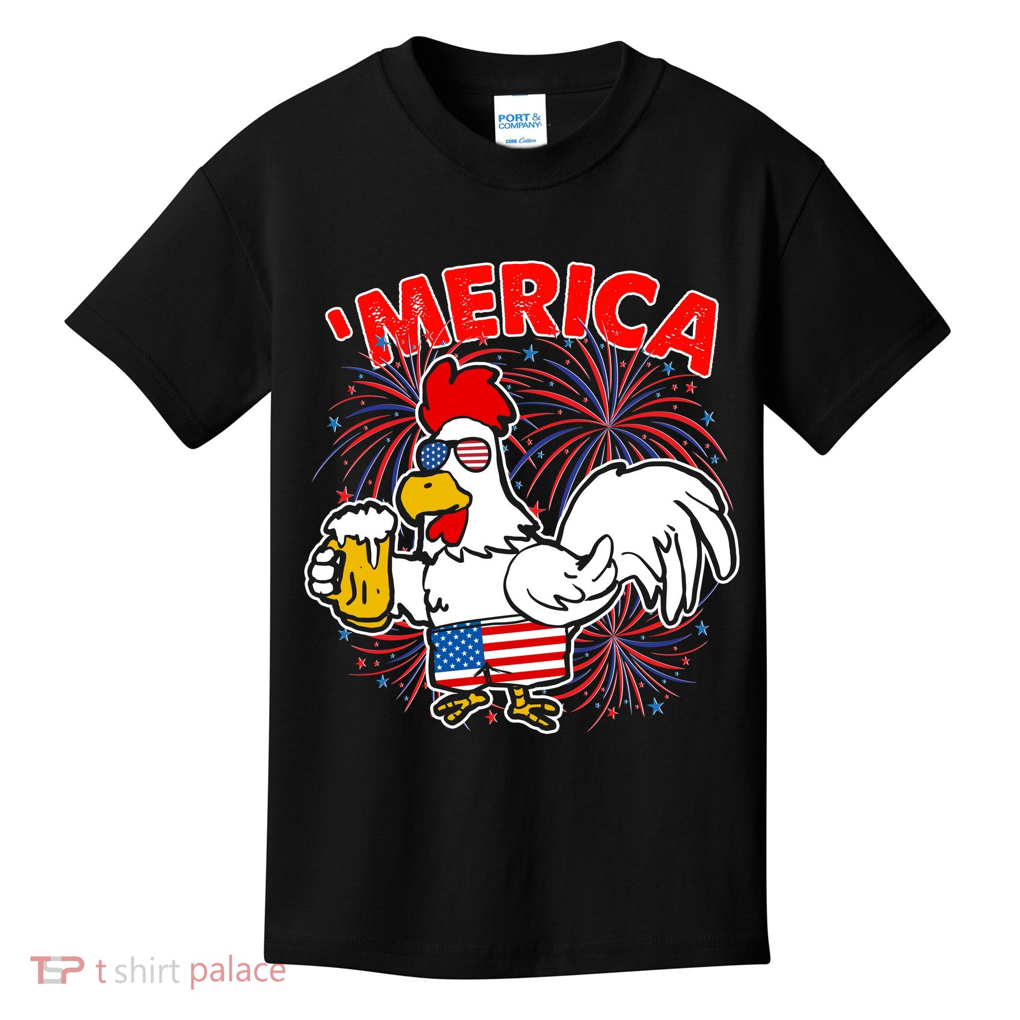 Funny Merica USA Rooster With Beer Kids T-Shirt