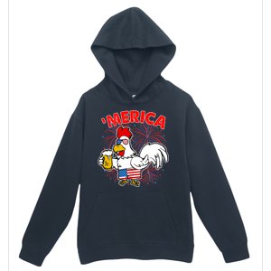 Funny Merica USA Rooster With Beer Urban Pullover Hoodie