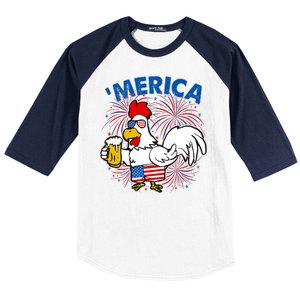 Funny Merica USA Rooster With Beer Baseball Sleeve Shirt